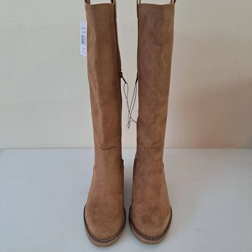 Kensie Naya B Tall Boots Womens 7 Brown New Faux Suede Block Heel 1171-320-B30